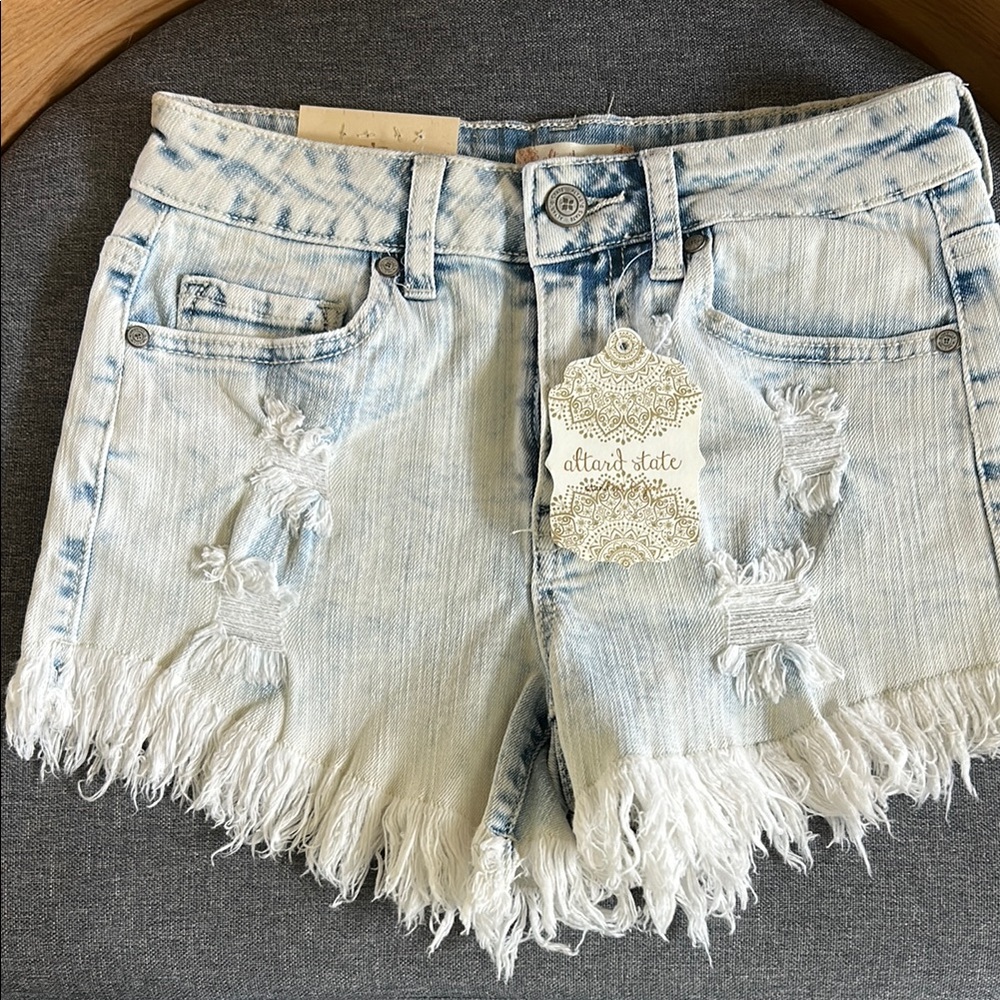 Altar'd State Blue Jean Shorts Distressed Frayed Hem